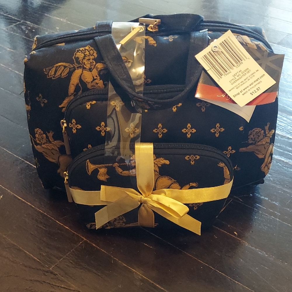 Elegant Black and Gold Cosmetic Bag Set